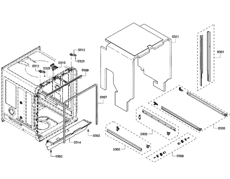 Cabinet Diagram and Parts List for SHP65T52UC 07 Bosch Dishwasher