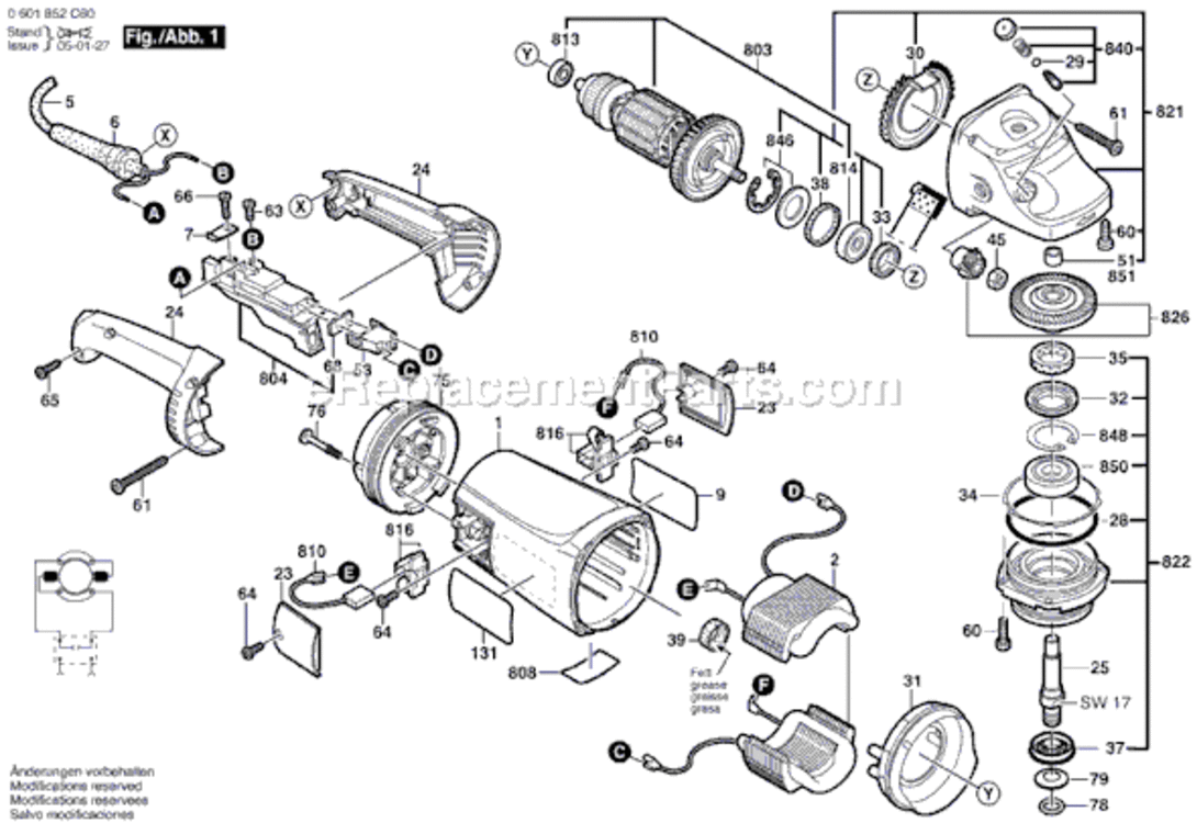 Page A Diagram and Parts List for 1873-6 0601852C60 Bosch Angle Grinder