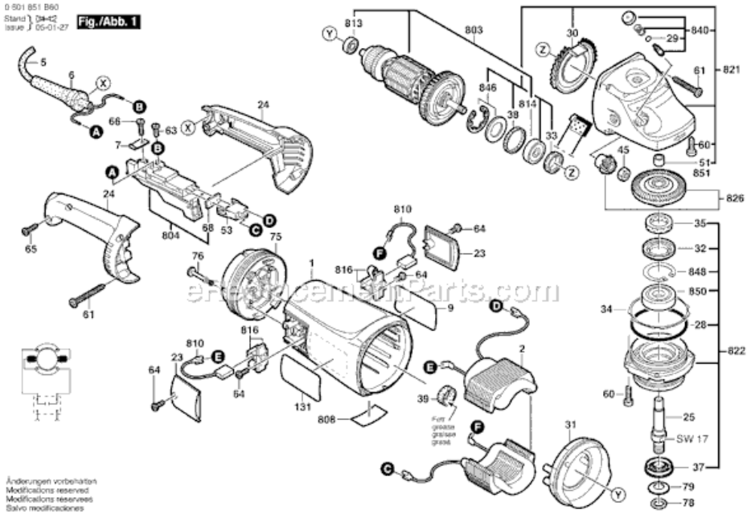 Page A Diagram and Parts List for 1873-8D 0601851B64 Bosch Angle Grinder