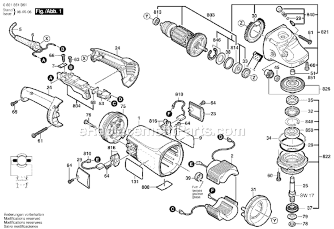Page A Diagram and Parts List for 1873-8F 0601851B61 Bosch Angle Grinder