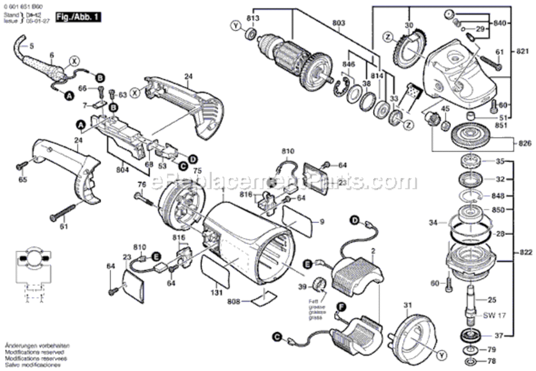 Page A Diagram and Parts List for 1873-8 0601851B60 Bosch Angle Grinder