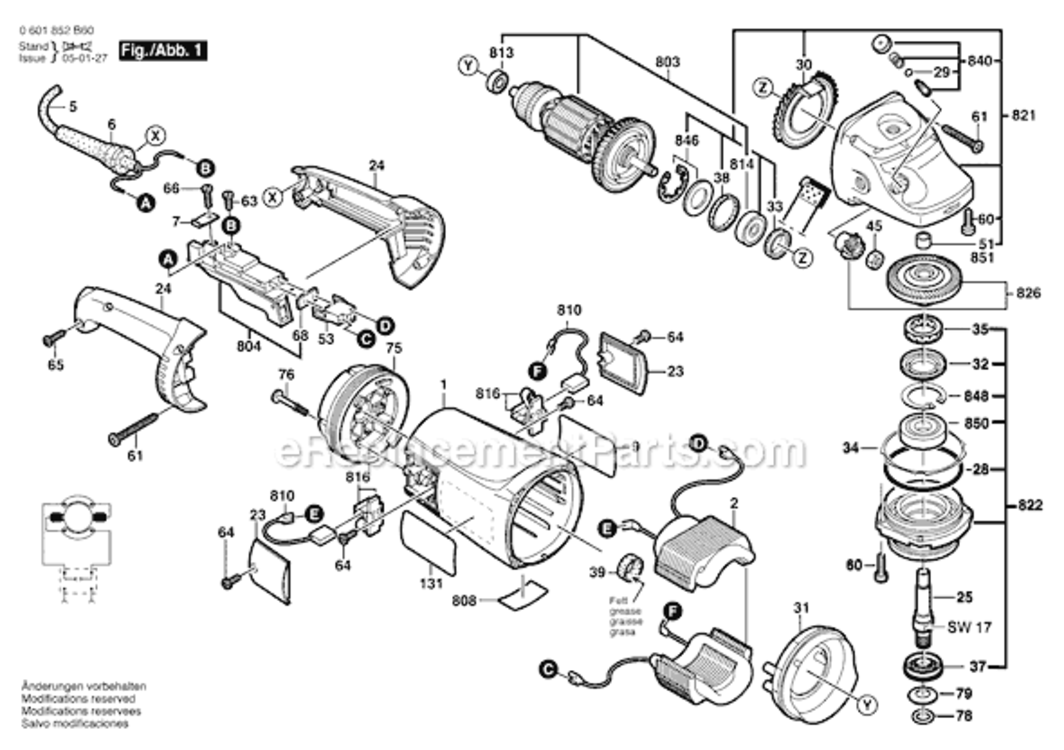 Page A Diagram and Parts List for 1893-6D 0601852B64 Bosch Angle Grinder