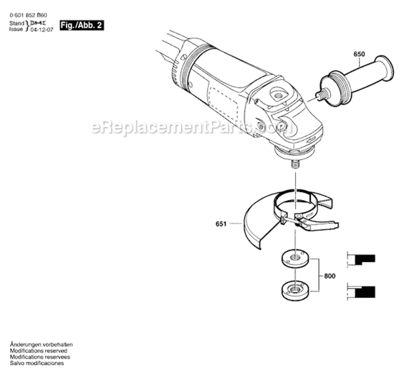 Page B Diagram and Parts List for 1893-6D 0601852B64 Bosch Angle Grinder