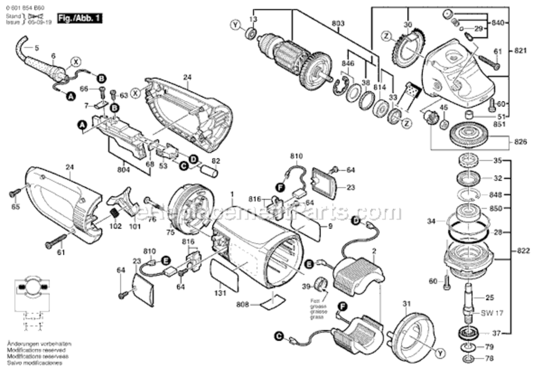 Page A Diagram and Parts List for 1894-6D 0601854B64 Bosch Angle Grinder