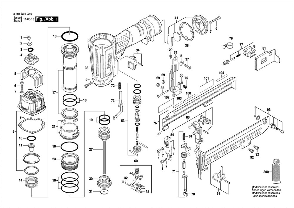 Diagram Diagram and Parts List for STN150-18 3 601 D91 G10 Bosch Nailer