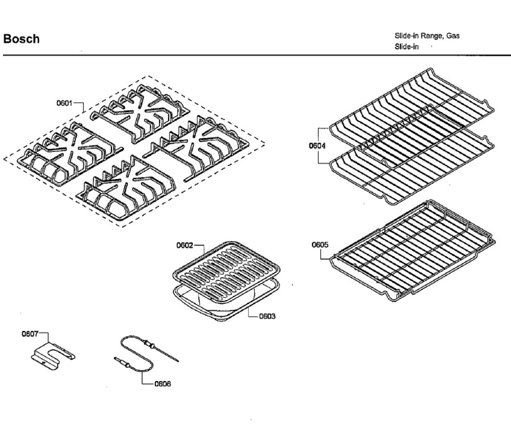 Grate/Shelfs Diagram and Parts List for HDI7132U 05 Bosch Range