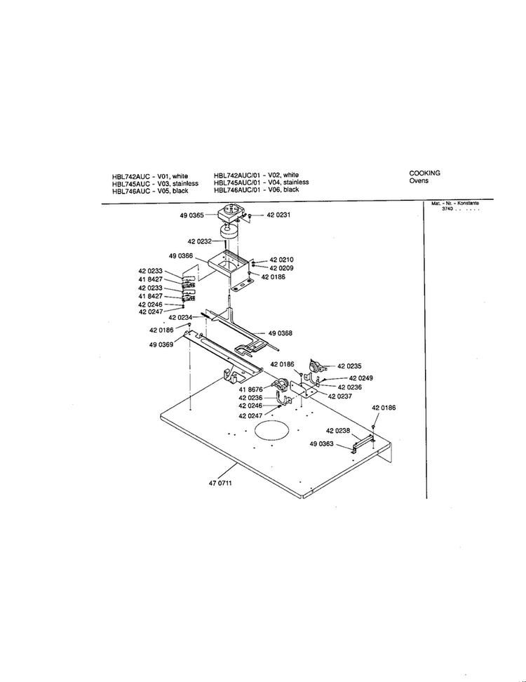 Internal Top Panel Diagram and Parts List for HBL746AUC 01 Bosch Wall Oven