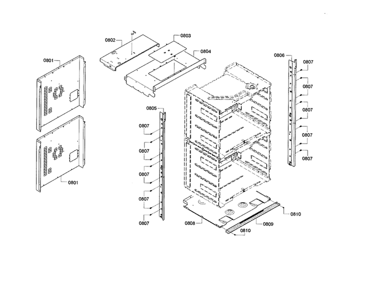 Cabinet Diagram and Parts List for HBL8661UC 01 Bosch Wall Oven