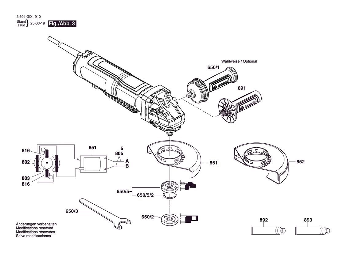 Figure 17 Diagram and Parts List for 3601GD1610 GWS14-60PD Bosch Angle Grinder