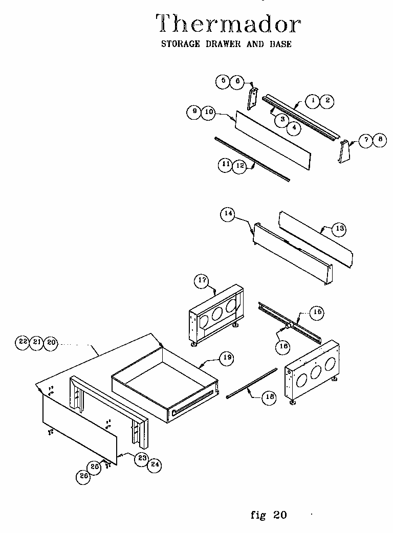 Storage Drawer And Base Diagram and Parts List for RES30W 9708 & UP Thermador Range