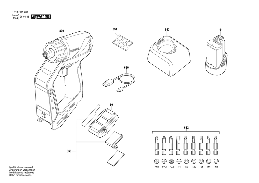 Section 1 Diagram and Parts List for DD12V1 F013DD1201 Bosch Drill