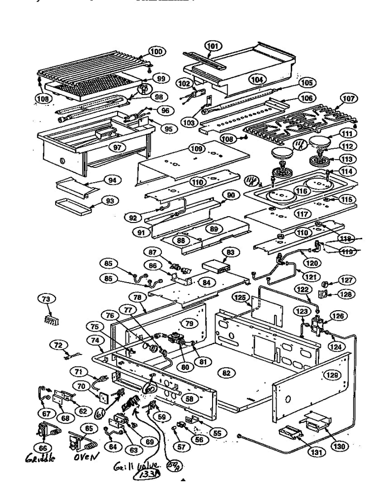 Cooktop Diagram and Parts List for PRSG364GL  Thermador Range