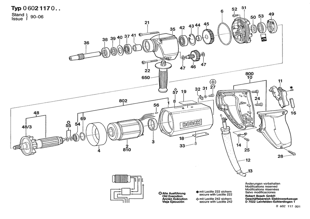 Section 1 Diagram and Parts List for 0602117004  Bosch Drill