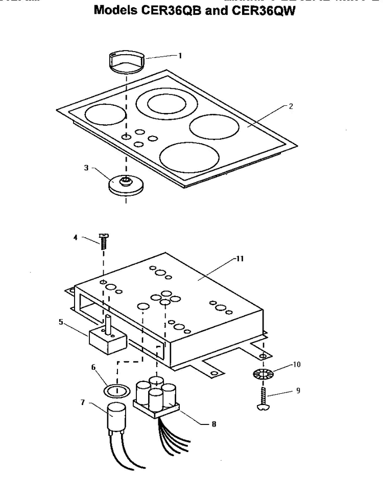 Models Cer36qb And Cer36qw Diagram and Parts List for CEH365Q  Thermador Cooktop