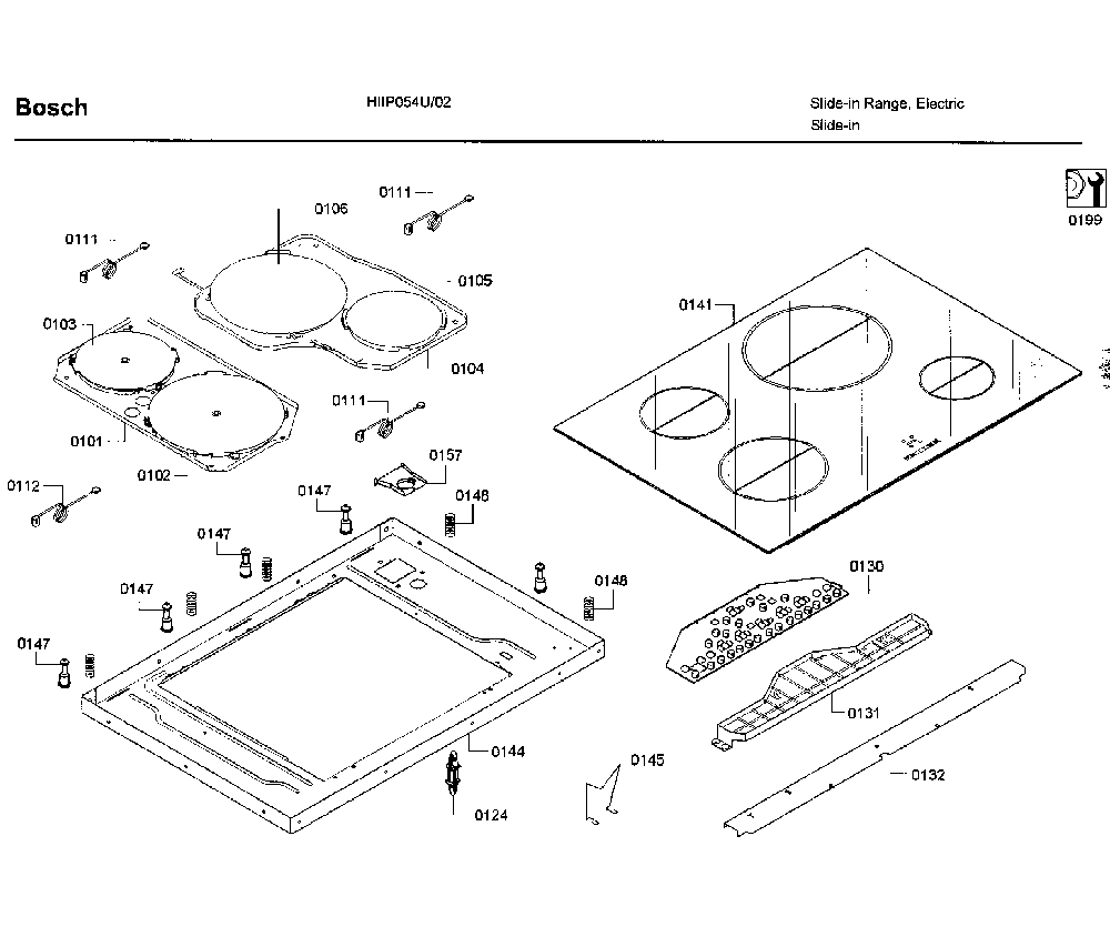 Cooktop asy Diagram and Parts List for HIIP054U 02 Bosch Range