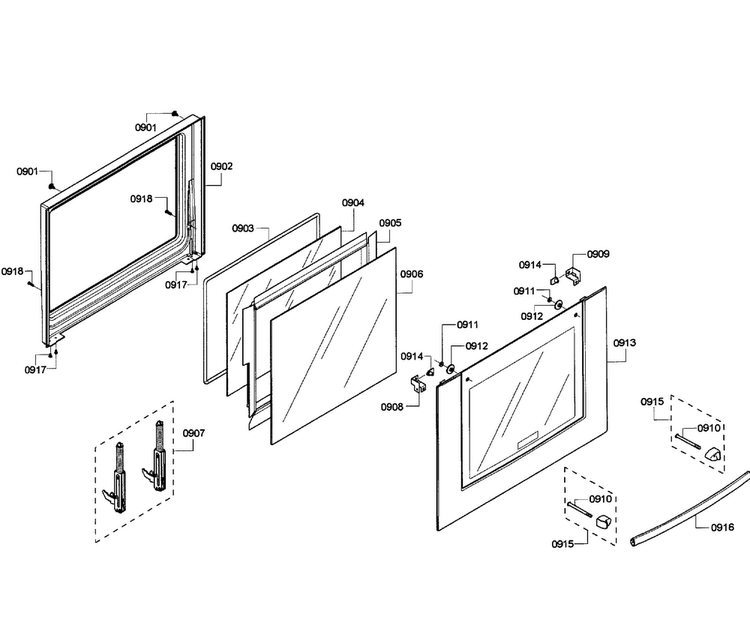 Oven Door Diagram and Parts List for HBL8750UC 10 Bosch Microwave Oven Combo