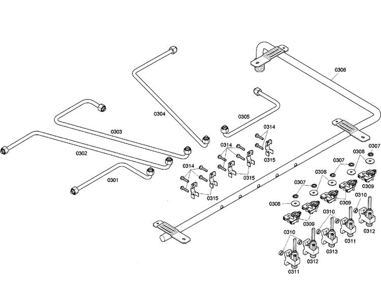 Manifold Diagram and Parts List for SGS365FS 01 Thermador Cooktop