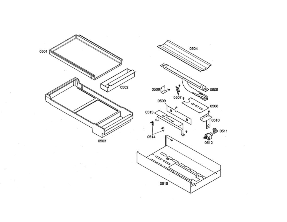 Griddle Plate/Burner Diagram and Parts List for PDR364GDZS 01 Thermador Range