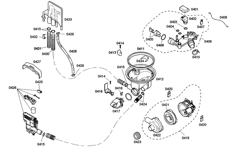 Pump Diagram and Parts List for SHE33M05UC 46 Bosch Dishwasher