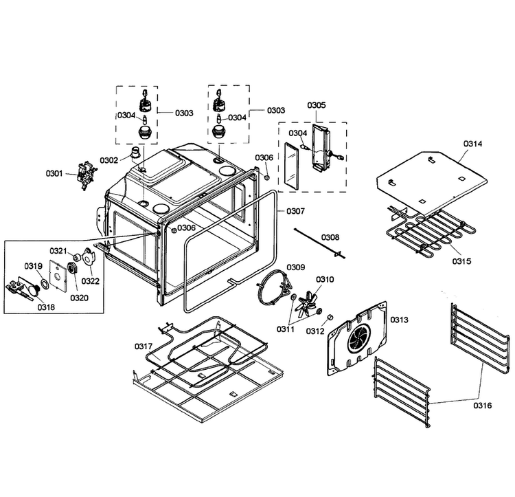 Oven Assy Diagram and Parts List for HBL8450UC 02 Bosch Wall Oven