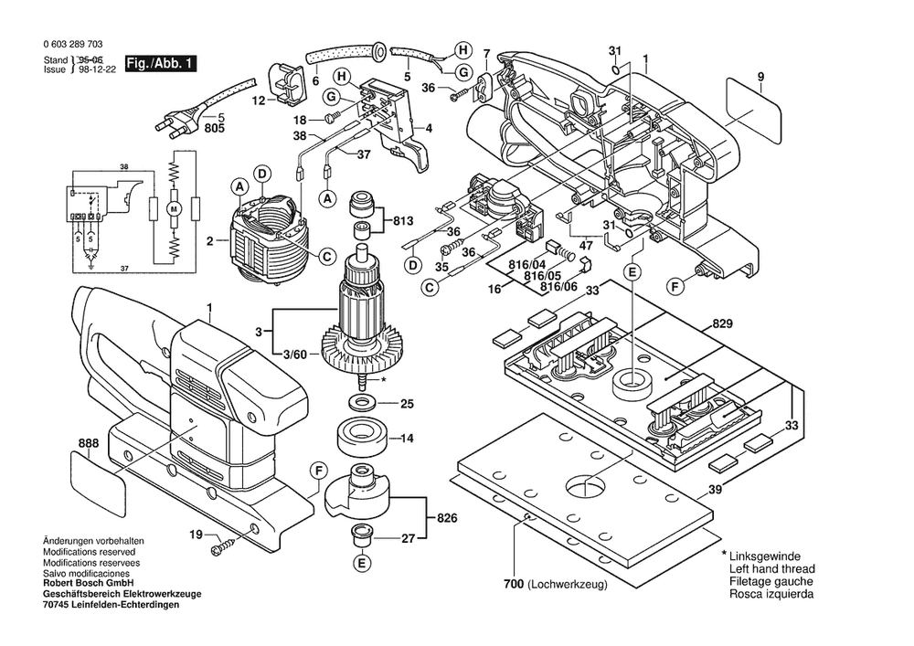 Section 1 Diagram and Parts List for PSS23E 0603289750 Bosch Orbital or Palm Sander