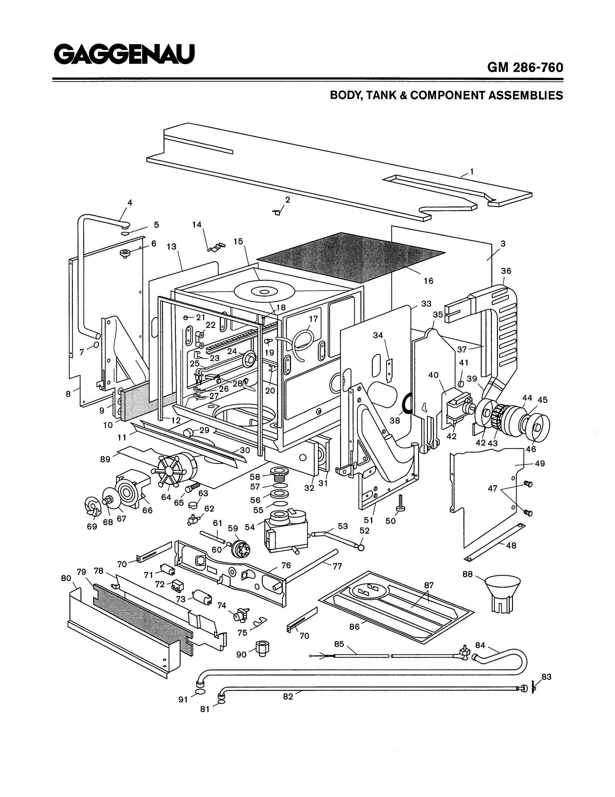 01 - BODY, TANK & COMPONENT ASSEMBLIES Diagram and Parts List for GM286-760  Bosch 