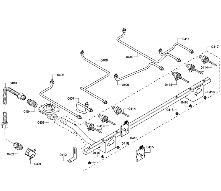 Manifold Diagram and Parts List for PRD366GHC 04 Thermador Range