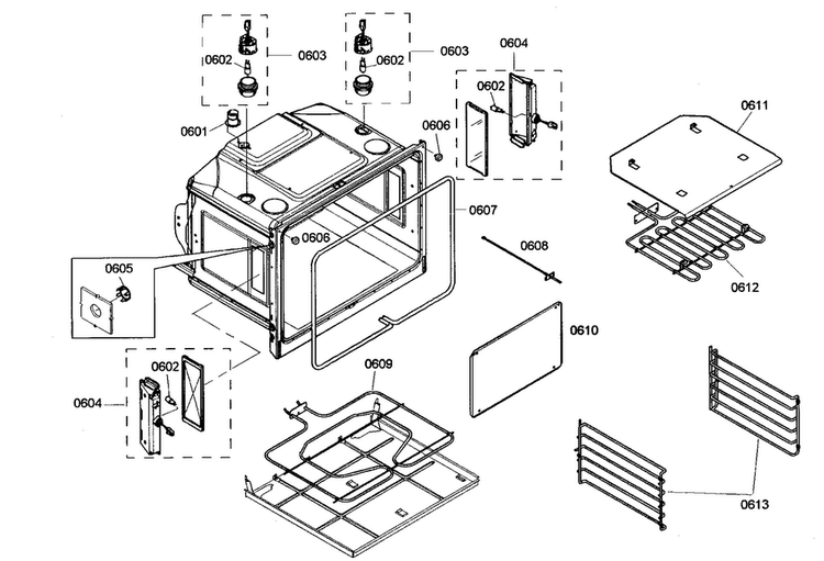 Bottom Oven Diagram and Parts List for POD30201  Thermador Wall Oven