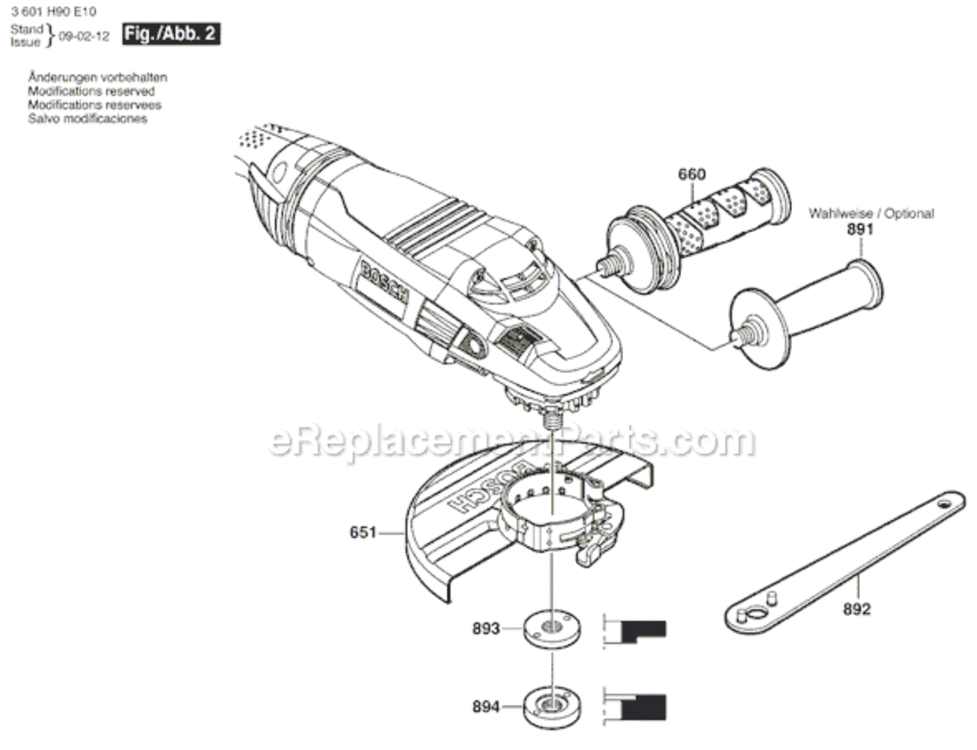 Page B Diagram and Parts List for 1974-8D 3601H90E10 Bosch Angle Grinder