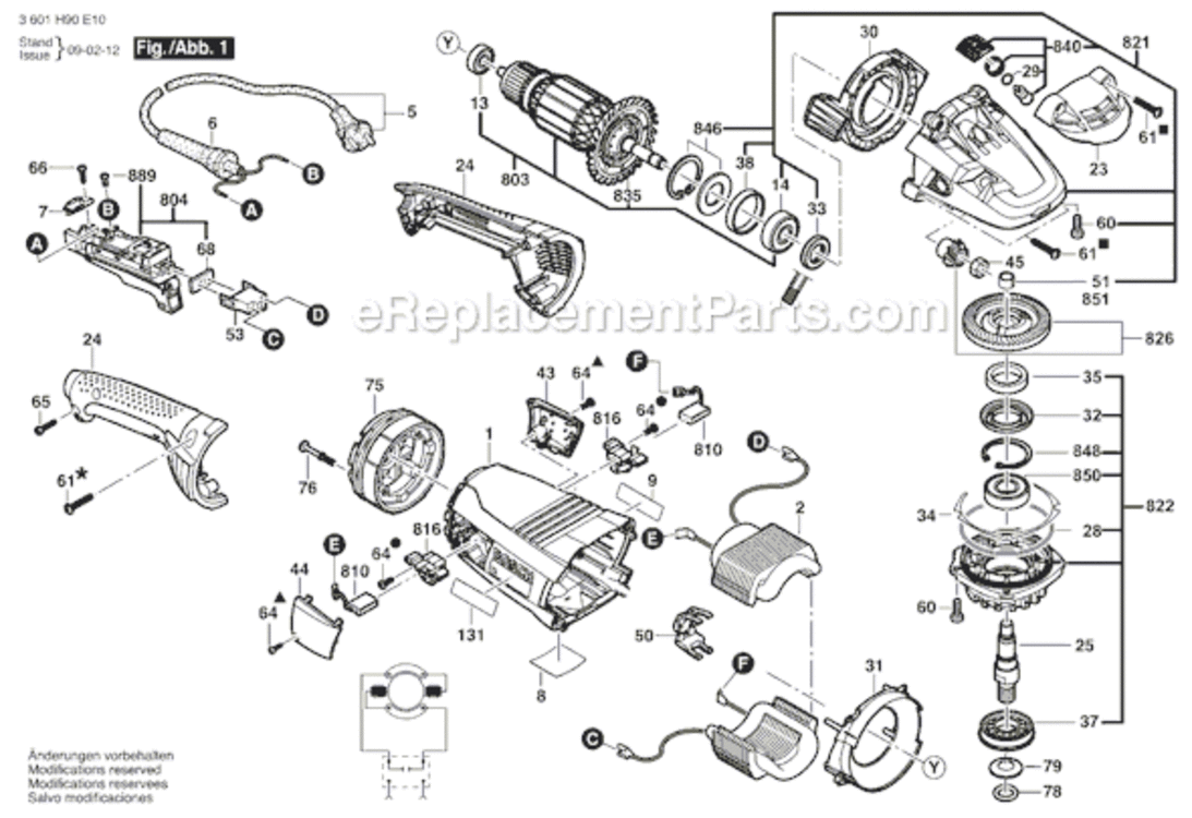 Page A Diagram and Parts List for 1974-8 3601H90N10 Bosch Angle Grinder