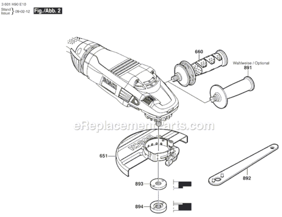 Page B Diagram and Parts List for 1974-8 3601H90N10 Bosch Angle Grinder