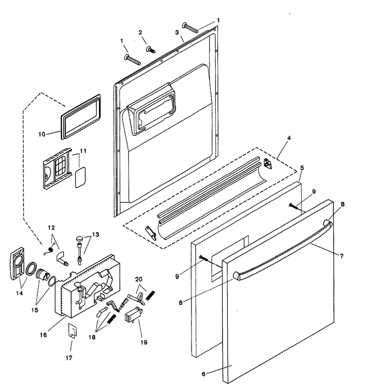 Door Assy Diagram and Parts List for SHU9952UC 12 Bosch Dishwasher