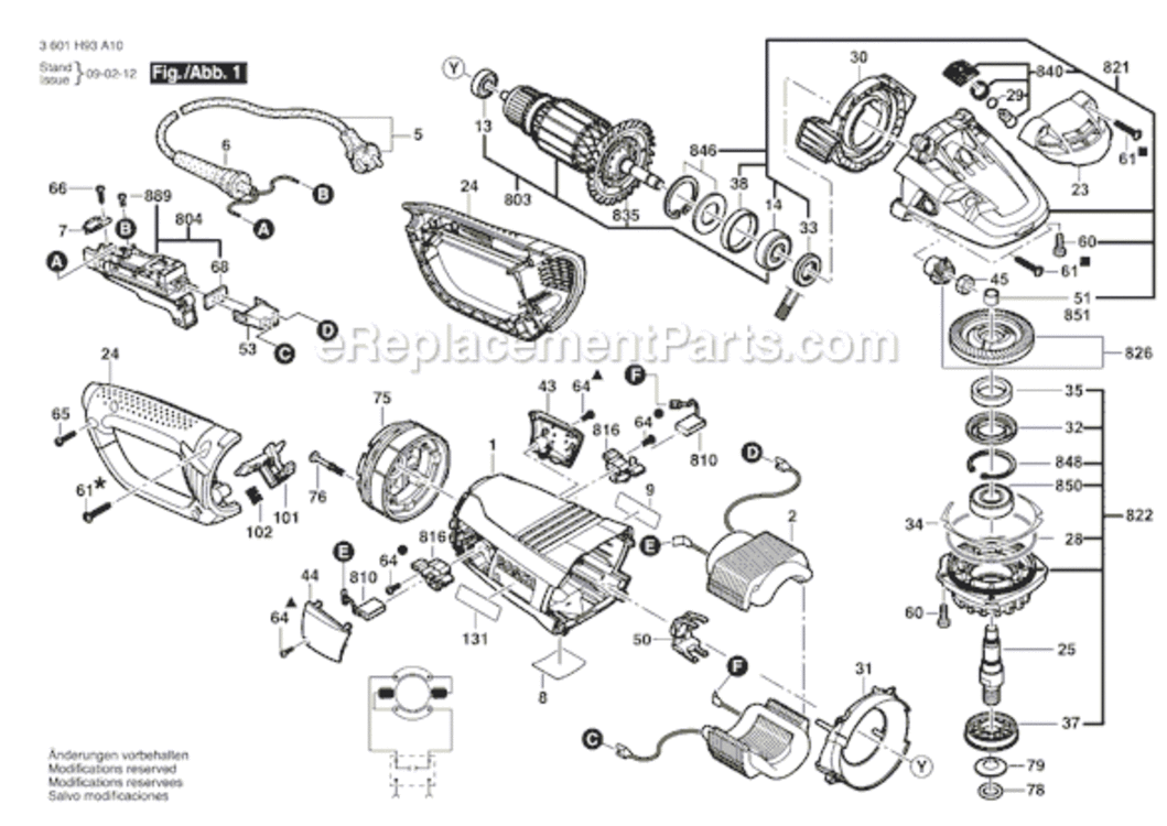 Page A Diagram and Parts List for 1994-6D 3601H93G10 Bosch Angle Grinder