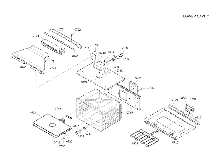 Lower Cavity Diagram and Parts List for HBL5055AUC 01 Bosch Wall Oven