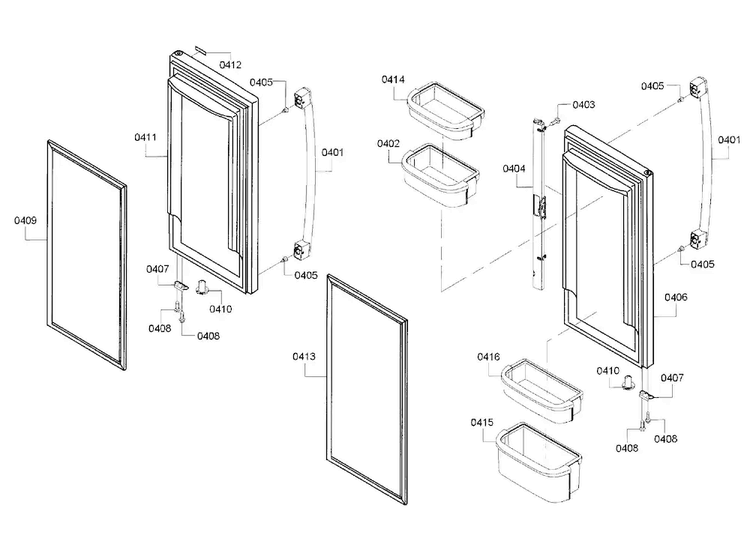 Fridge Door Assy Diagram and Parts List for B22FT80SNS 01 Bosch Refrigerator