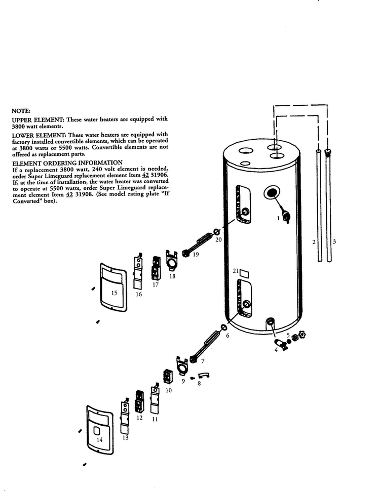 Power Miser 50 Gallon Medium Diagram and Parts List for 153316655  Kenmore Water Heater
