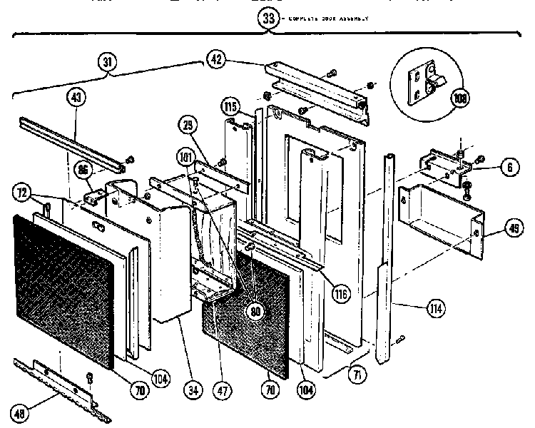 Complete Door Assembly Diagram and Parts List for WCC24  Thermador Trash Compactor