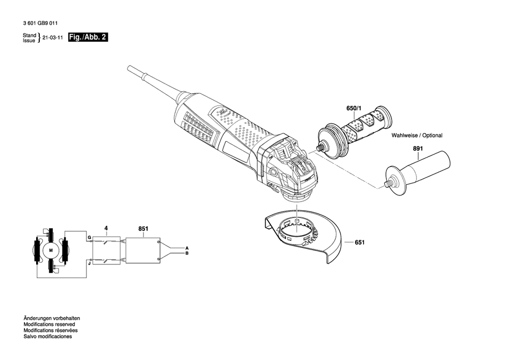 Diagram 2 Diagram and Parts List for GWX13-50 3 601 GB9 011 Bosch Angle Grinder