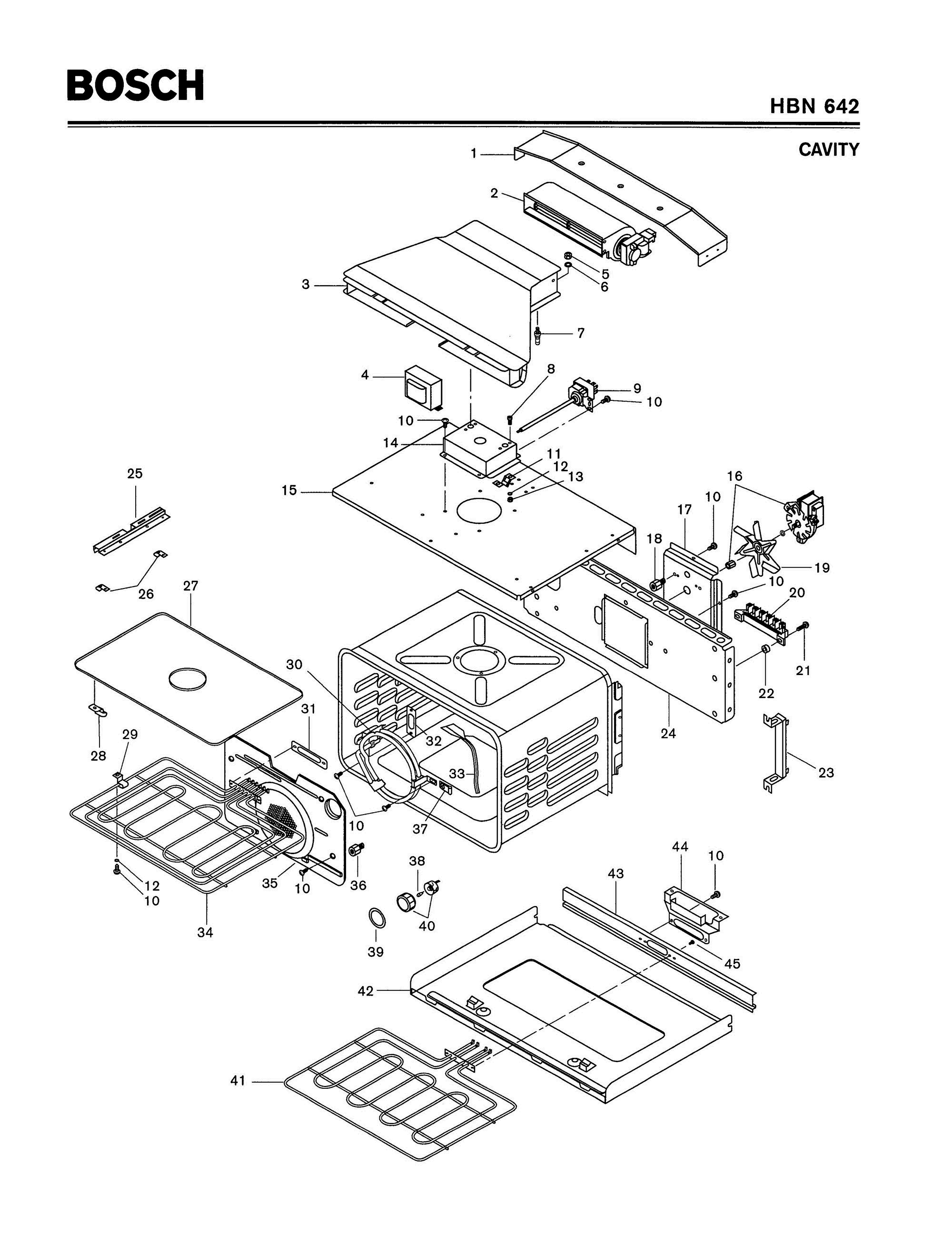 02 - CAVITY Diagram and Parts List for HBN642  Bosch Range