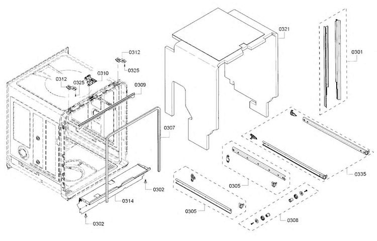 Frame Diagram and Parts List for SHX65T55UC 07 Bosch Dishwasher