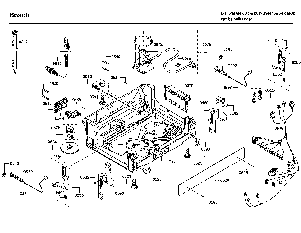 Base Diagram and Parts List for SHE878WD2N 01 Bosch Dishwasher