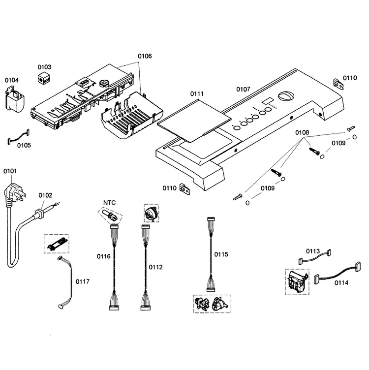 Control Panel Diagram and Parts List for WFMC2100UC 02 Bosch Washer
