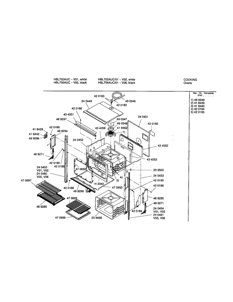 Upper Body Diagram and Parts List for HBL756AUC 00 Bosch Wall Oven