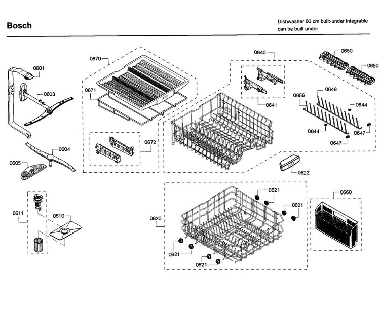 Rack Diagram and Parts List for SHP65T56UC 02 Bosch Dishwasher