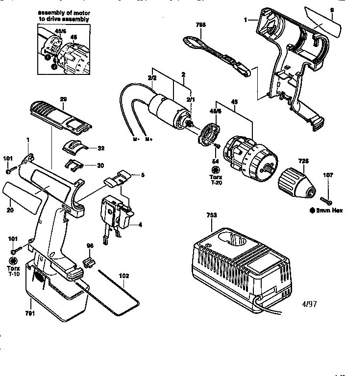 Unit Diagram and Parts List for 0601936843  Bosch Drill