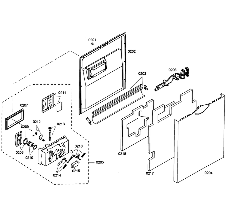 Door Assy Diagram and Parts List for SHE58C02UC 38 Bosch Dishwasher