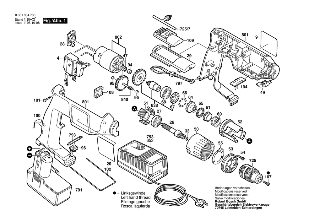 Section 1 Diagram and Parts List for 0601934770  Bosch Screwdriver