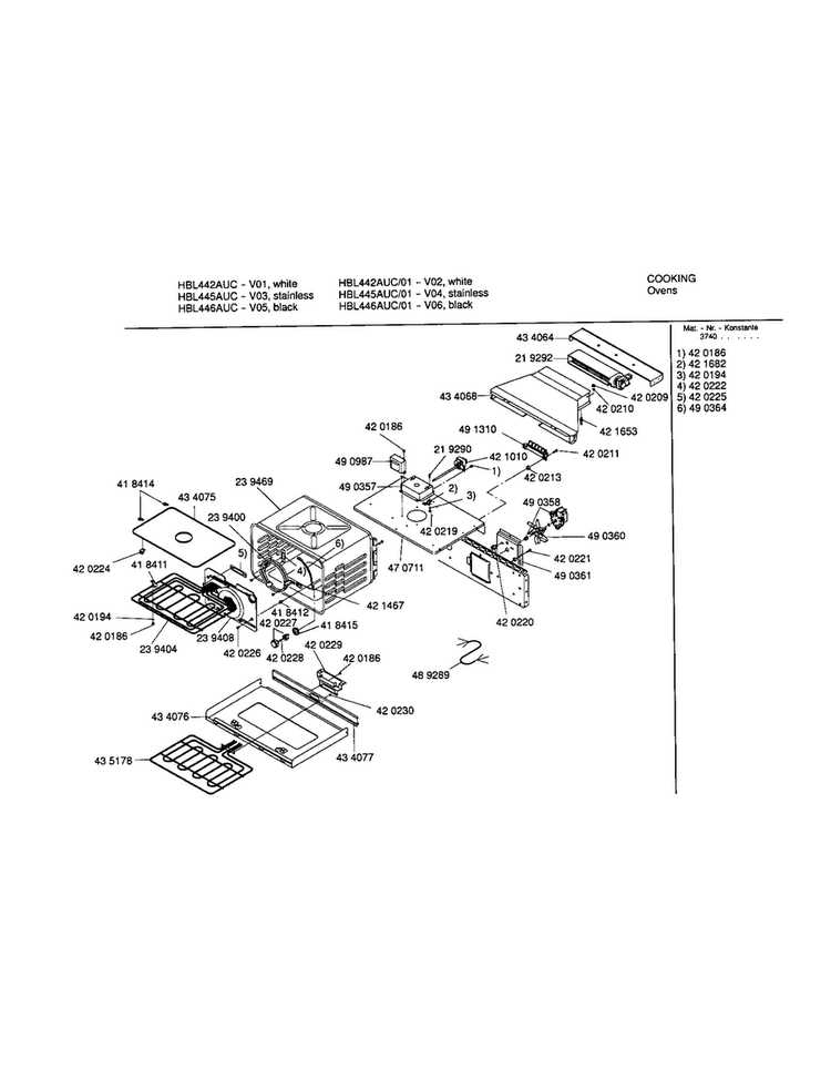 Cavity Diagram and Parts List for HBL445AUC 01 Bosch Wall Oven