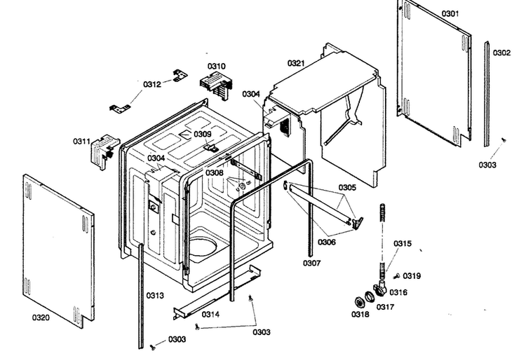 Cabinet Parts Diagram and Parts List for SHX46A02UC 21 Bosch Dishwasher