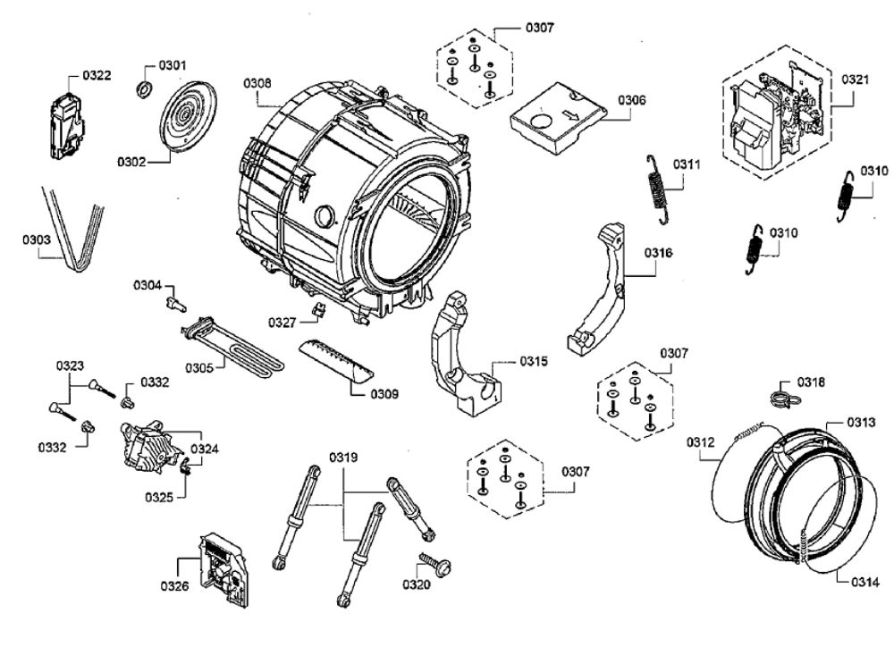Drum Diagram and Parts List for WAT28400UC 06 Bosch Washer